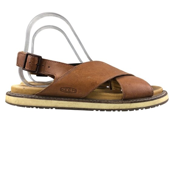 Keen Women's 9 Lana Brown Leather Open Toe Criss Cross Slingback Sandals FAIR - Picture 1 of 14
